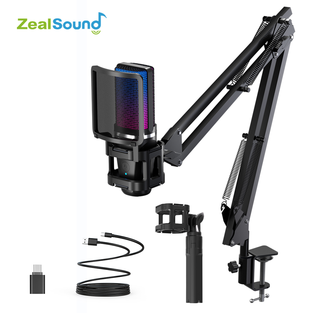 Xlr Microphone Condenser - Zealsound RGB ghi âm Microphone với